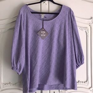 🌠Donated 1/2026 Ava & Viv 1x 16 18 W eyelet blouse pastel purple round neck